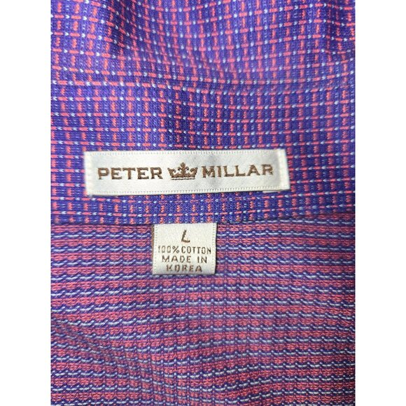 Peter Millar Mens Polo Shirt Large Purple Micro Check 100% Cotton - Picture 5 of 7